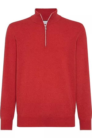 Brunello Cucinelli Men Turtleneck Sweaters - Men's Cashmere Turtleneck Sweater with Zipper - Red - Size 44 - Red - Size 44