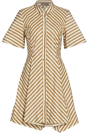 LELA ROSE Women Blouses - Women's Striped Taffeta Mini Shirtdress - Sandalwood - Size 10 - Sandalwood - Size 10