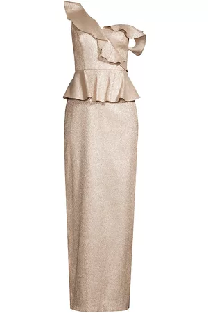 Aidan Mattox Women Evening Dresses & Gowns - Women's Ruffled Peplum Column Gown - Taupe - Size 14 - Taupe - Size 14