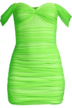 Norma Kamali Women Strapless Dresses - Women's Walter Off-The-Shoulder Ruched Minidress - Neon Green - Size XXS - Neon Green - Size XXS