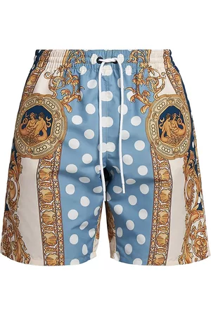 VERSACE Men Swim Shorts - Men's Polka Dot Baroque Print Swim Shorts - Light Blue Ivory - Size Medium - Light Blue Ivory - Size Medium