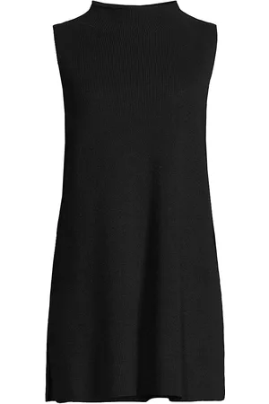 Eileen Fisher Women Vests - Women's Funnel-Neck Knit Tunic Vest - Black - Size Large - Black - Size Large