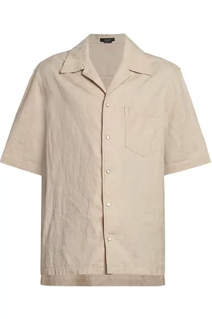 VERSACE Men Short sleeved Shirts - Men's Denim Short-Sleeve Shirt - Ecru Beige - Size 38 - Ecru Beige - Size 38