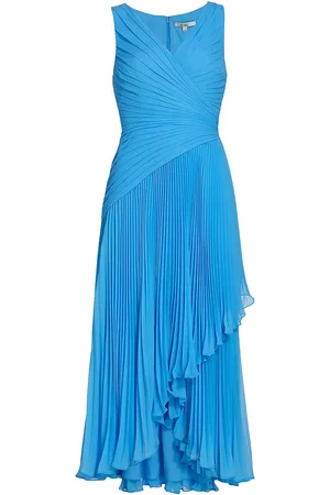 Badgley Mischka Women Midi Dresses - Women's Pleated Tulip Midi-Dress - Aqua - Size 2 - Aqua - Size 2