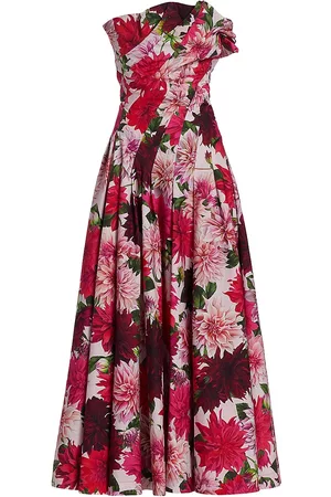 Oscar de la Renta Women Strapless Dresses - Women's Dahlia Strapless Poplin Dress - Pink Multi - Size 2 - Pink Multi - Size 2