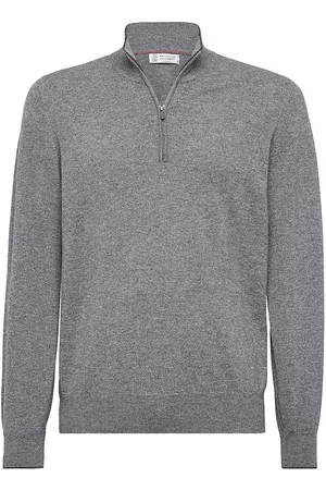 Brunello Cucinelli Men Turtleneck Sweaters - Men's Cashmere Turtleneck Sweater with Zipper - Dark Grey - Size 38 - Dark Grey - Size 38