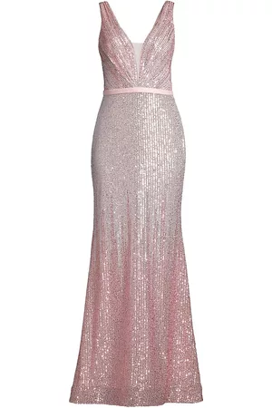 BASIX Women Evening Dresses & Gowns - Women's Sequined Sheath Gown - Soft Pink - Size 2 - Soft Pink - Size 2