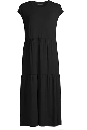 Eileen Fisher Women Knit & Sweater Dresses - Women's Tiered Cap-Sleeve Knit Midi-Dress - Black - Size XS - Black - Size XS