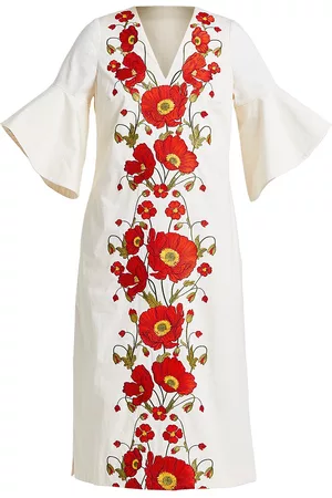 Mestiza New York Women Tunic Dresses - Women's Pomodoro Embroidered Caftan Dress - Red Ivory - Size XS - Red Ivory - Size XS