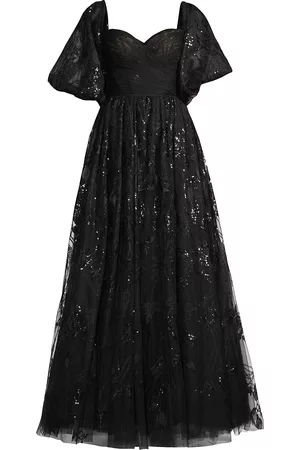 BASIX Women Puff Sleeve & Puff Shoulder Dresses - Women's Sequin Tulle Puff-Sleeve Gown - Black - Size 2 - Black - Size 2