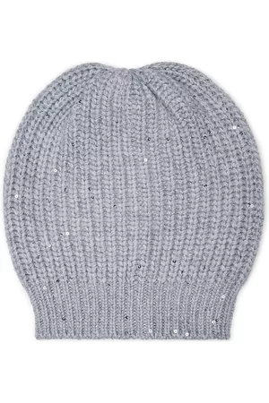 Brunello Cucinelli Women Beanies - Women's Cashmere And Silk Diamond Yarn Beanie - Pebble - Size Medium - Pebble - Size Medium