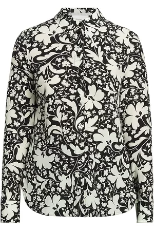 Stella McCartney Women Shirts - Women's Floral Silk Button-Front Shirt - Black Multi - Size 8 - Black Multi - Size 8