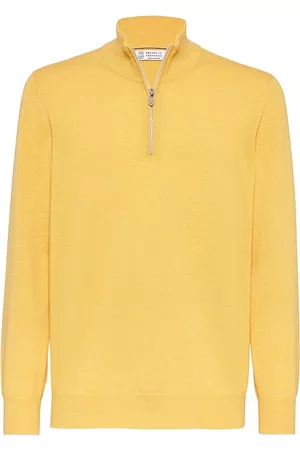 Brunello Cucinelli Men Turtleneck Sweaters - Men's Cashmere Turtleneck Sweater with Zipper - Yellow - Size 40 - Yellow - Size 40