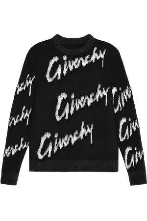 Givenchy Men Tops - Men's Sweater In All-Over Logo Intarsia Mohair And Wool - Black White - Size Large - Black White - Size Large