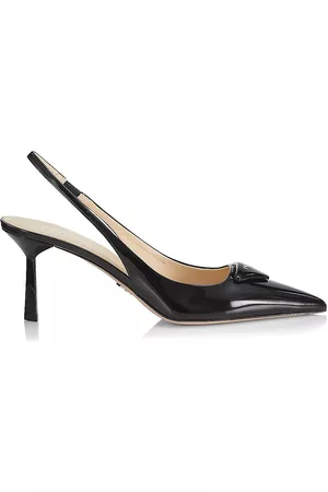 Prada Women High Heels - Women's 75MM Leather Logo Sling Pumps - Black - Size 9 - Black - Size 9