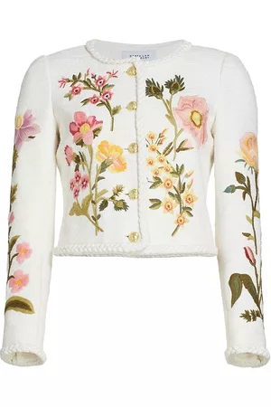 Derek Lam Women Floral Jackets - Women's Penelope Floral Embroidered Crewneck Jacket - White - Size 0 - White - Size 0