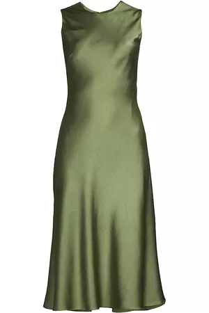Cynthia Rowley Women Midi Dresses - Women's Silk Satin Sleeveless Midi-Dress - Dark Green - Size 0 - Dark Green - Size 0