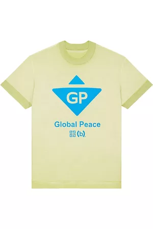 Givenchy Men Oversized T-Shirts - Men's Global Peace Oversized T-Shirt - Citrus Green - Size Large - Citrus Green - Size Large