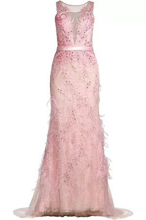 BASIX Women Sleeveless Dresses - Women's Illusion Burnout Feathered Sleeveless Gown - Soft Pink - Size 2 - Soft Pink - Size 2