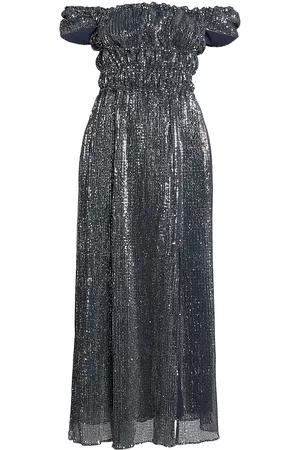 Altuzarra Women Strapless Dresses - Women's Lily Sequined Off-the-Shoulder Midi-Dress - Midnight Silver - Size 2 - Midnight Silver - Size 2