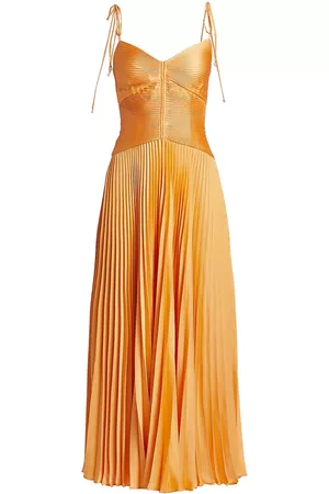 Derek Lam Women Pleated Dresses - Women's Rochelle Satin Pleated Cami Dress - Apricot - Size 00 - Apricot - Size 00