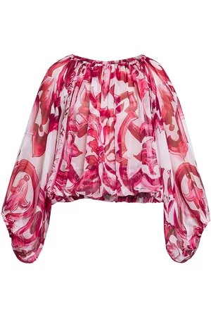 Dolce & Gabbana Women Chiffon Tops - Women's Maiolica Print Chiffon Blouse - Tris Maioliche Fuxia - Size 0 - Tris Maioliche Fuxia - Size 0
