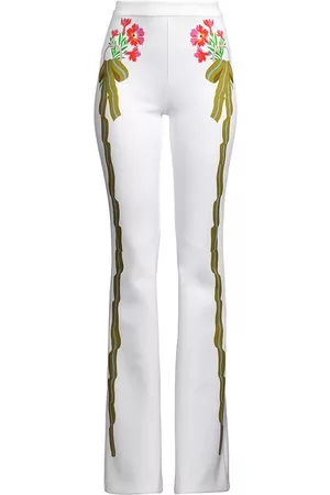 Cynthia Rowley Women Stretch Pants - Women's Floral Bonded Stretch Flare Pants - White - Size 0 - White - Size 0