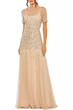 Mac Duggal Women Evening Dresses & Gowns - Women's Sequin-Embellished Gown - Beige Silver - Size 2 - Beige Silver - Size 2