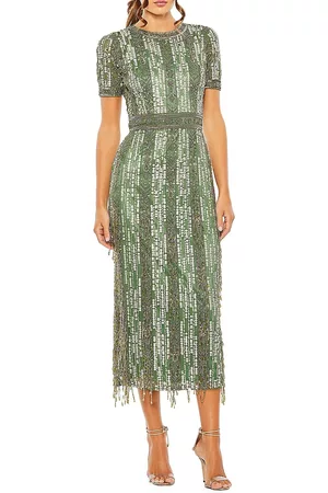 Mac Duggal Women Party & Cocktail Dresses - Women's Cocktail Geometric Beaded Midi-Dress - Sage - Size 2 - Sage - Size 2