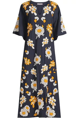 FRANCES VALENTINE Women Printed & Patterned Dresses - Women's Dreamy Floral-Embroidered Caftan - Navy - Size XS - Navy - Size XS