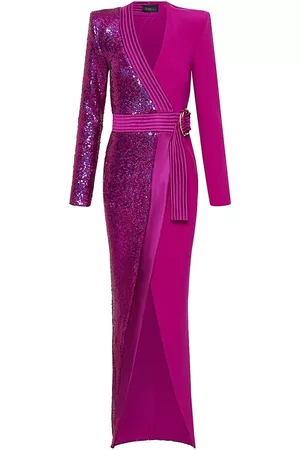 Zhivago Women Evening Dresses & Gowns - Women's Take Off Sequin Belted Gown - Magenta - Size 2 - Magenta - Size 2