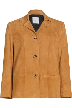 ROSETTA GETTY Women Leather Jackets - Women's Suede Shirt Jacket - Toffee - Size 4 - Toffee - Size 4