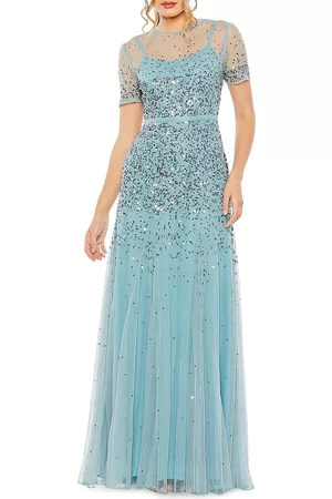 Mac Duggal Women Evening Dresses & Gowns - Women's Sequin-Embellished Gown - Slate Blue - Size 2 - Slate Blue - Size 2