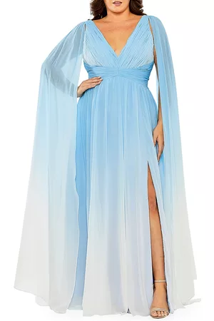 Mac Duggal Women Evening Dresses & Gowns - Women's Fabulouss Ombré Chiffon Cape Gown - Blue Ombre - Size 14 - Blue Ombre - Size 14