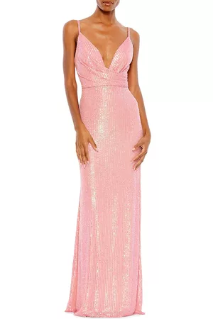 Mac Duggal Women Evening Dresses & Gowns - Women's Sequin-Embellished V-Neck Gown - Coral - Size 4 - Coral - Size 4