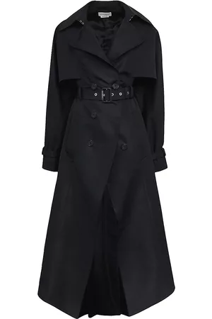 Alexander McQueen Women Trench Coats - Women's Asymmetric Trench Coat - Black - Size 2 - Black - Size 2
