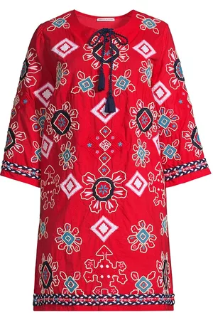 FRANCES VALENTINE Women Tunic Dresses - Women's Capri Embroidered Tunic Dress - Red Multi - Size Small - Red Multi - Size Small