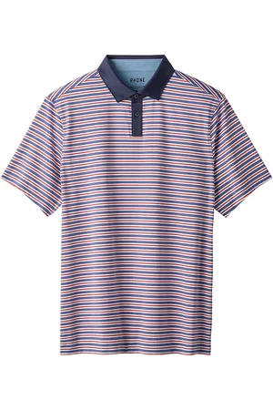 Rhone Men Polo T-Shirts - Men's Golf Sport Striped Polo Shirt - Desert Red Ocean Blue - Size Small - Desert Red Ocean Blue - Size Small