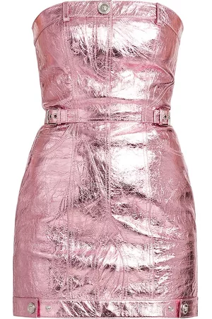 VERSACE Women Strapless Dresses - Women's La Vacanza Laminated Leather Strapless Minidress - Baby Pink New - Size 2 - Baby Pink New - Size 2