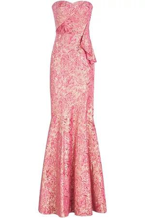 THEIA Women Printed & Patterned Dresses - Women's Ambrose Floral Jacquard Strapless Gown - Camellia - Size 0 - Camellia - Size 0
