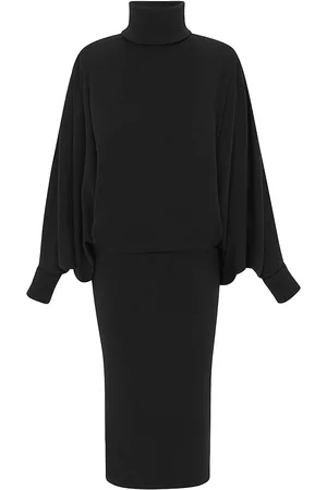Saint Laurent Women Long Sleeve Dresses - Women's Oversize Long Dress In Wool Jersey - Black - Size 4 - Black - Size 4