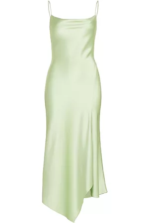 ALICE+OLIVIA Women Asymmetrical Dresses - Women's Harmony Asymmetric Satin Slipdress - Green Tea - Size 0 - Green Tea - Size 0