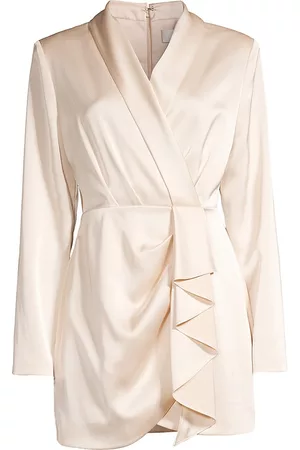 Misha Women Long Sleeve Dresses - Women's Giovanna Long-Sleeve Satin Minidress - Champagne - Size XS - Champagne - Size XS