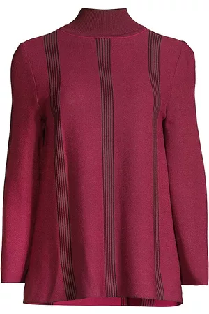 Misook Women Blouses - Women's Striped Knit Tunic Top - Scarlet Red Black - Size Large - Scarlet Red Black - Size Large