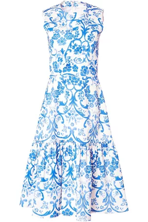 Carolina Herrera Women Printed & Patterned Dresses - Women's Floral-Printed Knee-Length Dress - Bluebell Multi - Size 2 - Bluebell Multi - Size 2
