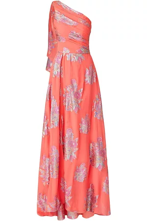 Shoshanna Women Printed & Patterned Dresses - Women's Portia Silk-Blend Metallic Floral Gown - Coral Multi - Size 0 - Coral Multi - Size 0