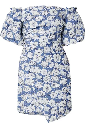 Shoshanna Women Strapless Dresses - Women's Penna Floral Off-The-Shoulder Minidress - Deep Blue Ivory - Size 0 - Deep Blue Ivory - Size 0