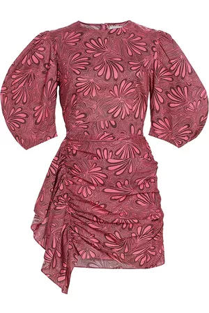 Rhode Women Ruched Dresses - Women's Pia Cotton Ruched Minidress - Neon Pink Paraiso - Size 2 - Neon Pink Paraiso - Size 2