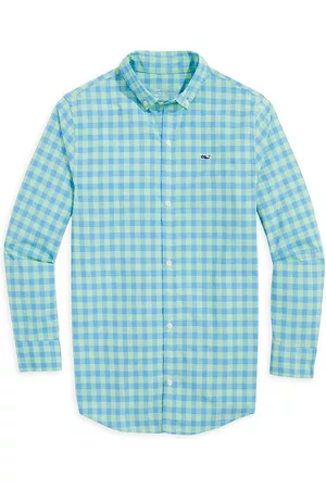 Vineyard Vines Boys Long Sleeved Shirts - Little Boy's & Boy's Gingham Button-Down Long-Sleeve Shirt - Mint Sprig - Size 5 - Mint Sprig - Size 5