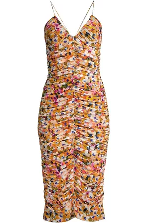 Liv Foster Women Printed & Patterned Dresses - Women's Printed Gathered V-Neck Dress - Orange Multi - Size 0 - Orange Multi - Size 0